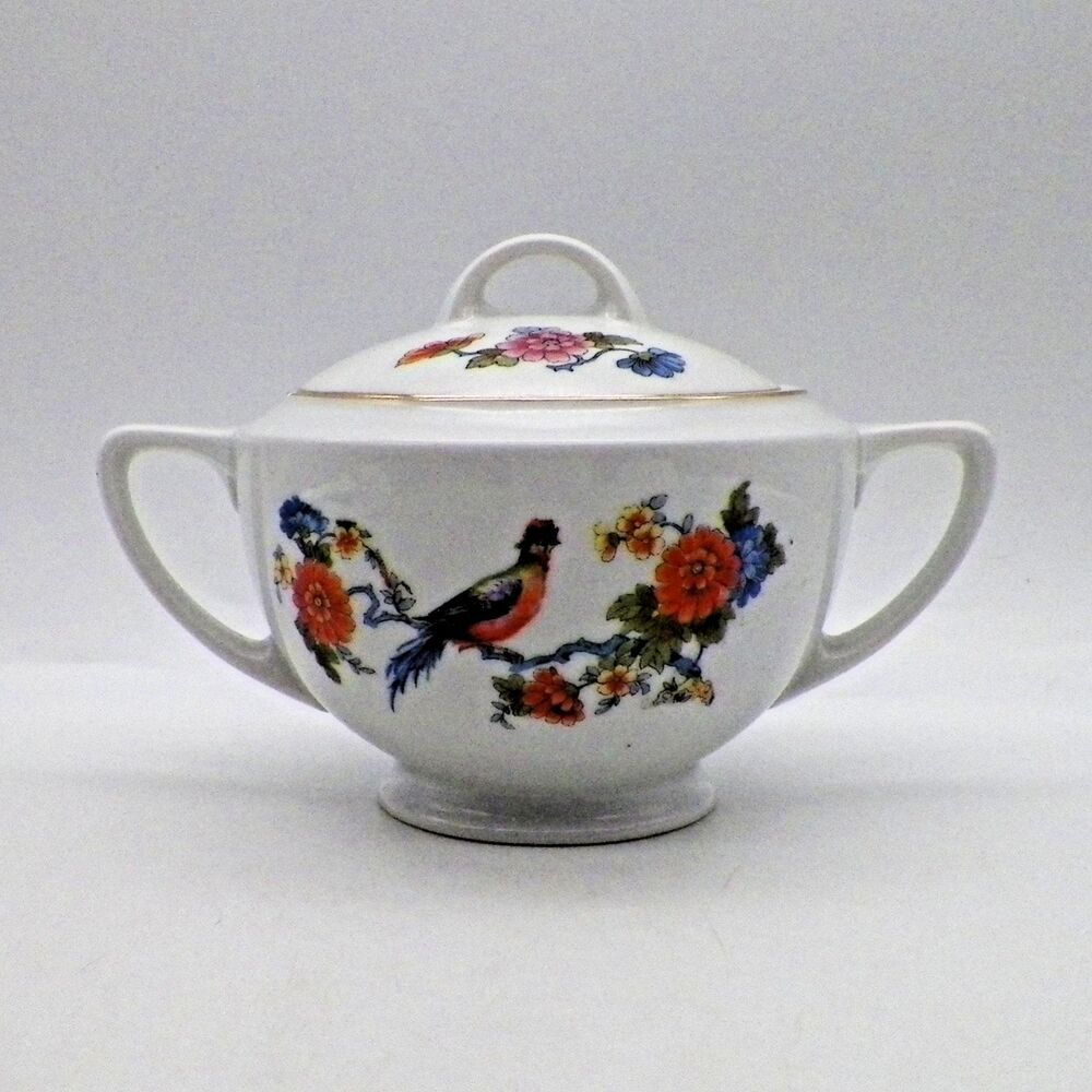 Lidded Sugar Bowl Bird & Floral Design TK Thun Czechoslovakia